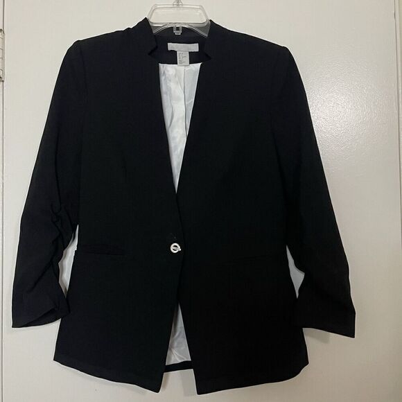 H&M Black career collarless contemporary blazer work jacket one button size US 6 - Picture 1 of 6